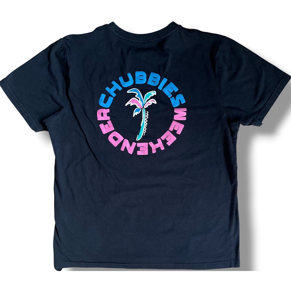 Chubbies Weekender Graphic T-Shirt Mens Large Black Neon Palm Tree Short Sleeve